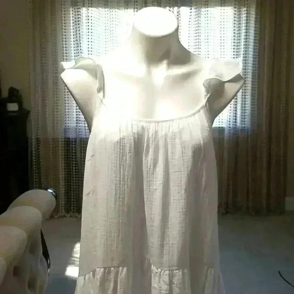 Frill-Sleeve Gauze Tiered Mid-Calf Dress - Picture 4 of 13